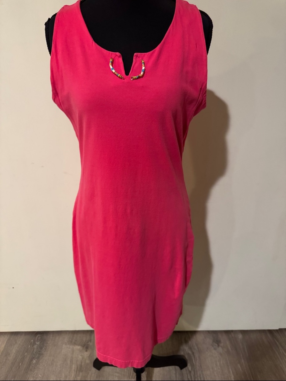Bogner Fire & Ice Bright Pink Sleeveless Shift Dress with Bead Accent